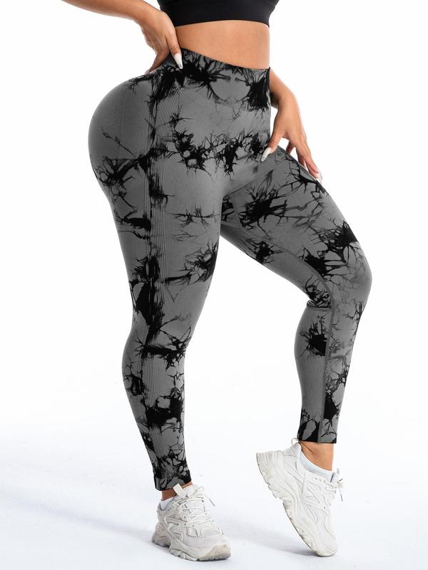  Tie Dye Print Ruched High Waist Sports Leggings, Casual Comfy Breathable Skinny Tummy Control Pants for Yoga Gym Workout Running, Women's Sport & Outdoor Clothing for All Seasons