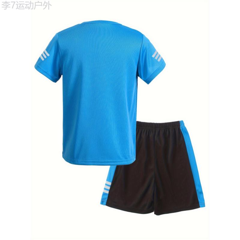 2pcs Boys Breathable Sports Jersey Outdoor Set, Casual Quick-drying Short Sleeve T-shirt&Shorts, Boys Basketball Football Clothing For Summer