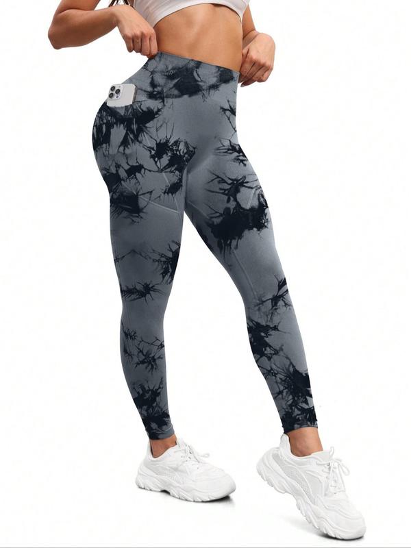 Women's Solid High Waist Pocket Sports Leggings, Sporty Comfy Breathable Skinny Pants for Yoga Gym Workout Running, Ladies Sportswear for All Seasons