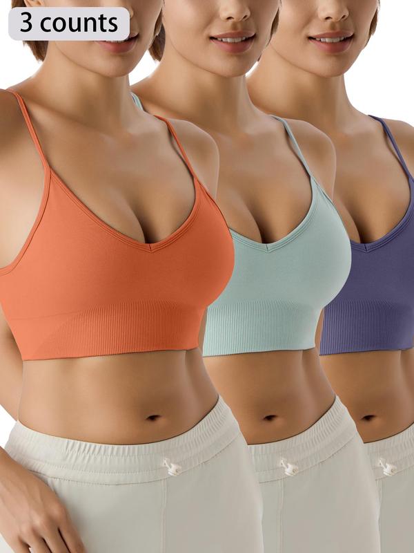 Women's Solid Backless Sports Bra, Breathable Comfortable Adjustable Strap Sports Bra for Gym Workout Exercise Yoga, Sports Bra for Women, Ladies Summer Sportswear Clothing