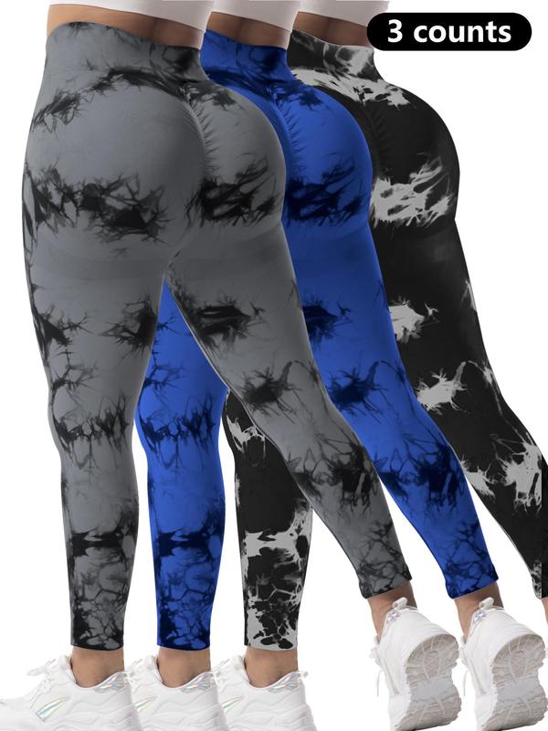  Tie Dye Print Ruched High Waist Sports Leggings, Casual Comfy Breathable Skinny Tummy Control Pants for Yoga Gym Workout Running, Women's Sport & Outdoor Clothing for All Seasons