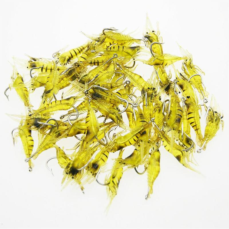 Mini Yellow Shrimp Shaped Soft Fishing Lure, 50pcs Artificial Fishing Bait, Fake Fishing Lure, Outdoor Fishing Accessories