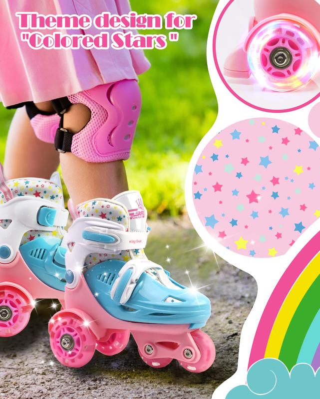 Adjustable Roller Skates for Kids Girls Ladies with Light Up Flash LED Wheels(Age 3-9),Three-Point Type Balance,Gift Box Packing for Toddlers,Children,Youth, Teenagers adjustable roller