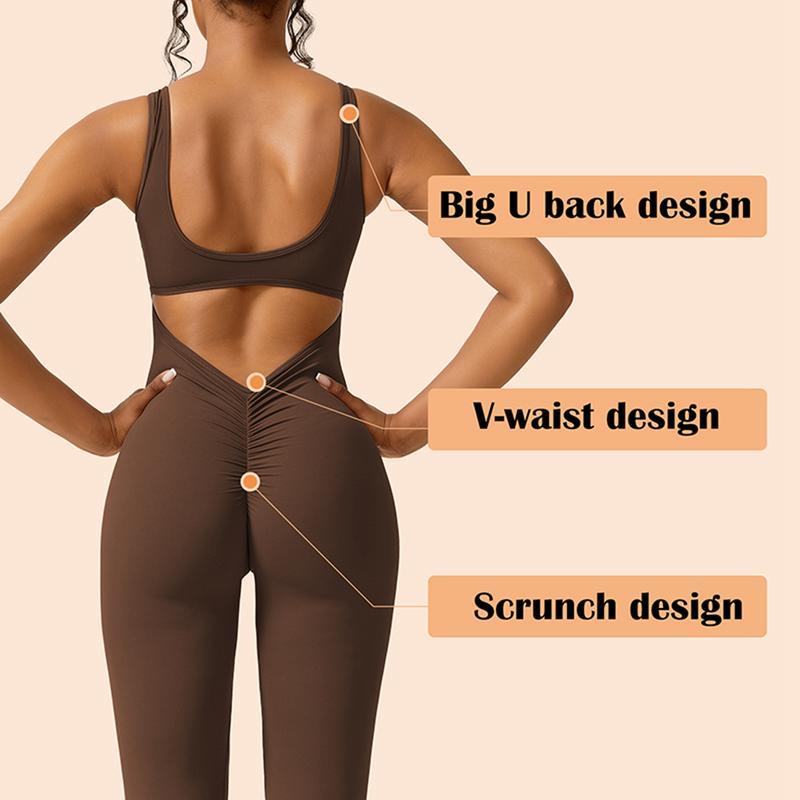 Women Sleeveless Flare Jumpsuits Sexy Backless Tank Tops Bodycon Scrunch Butt Yoga Rompers Seamless Playsuit