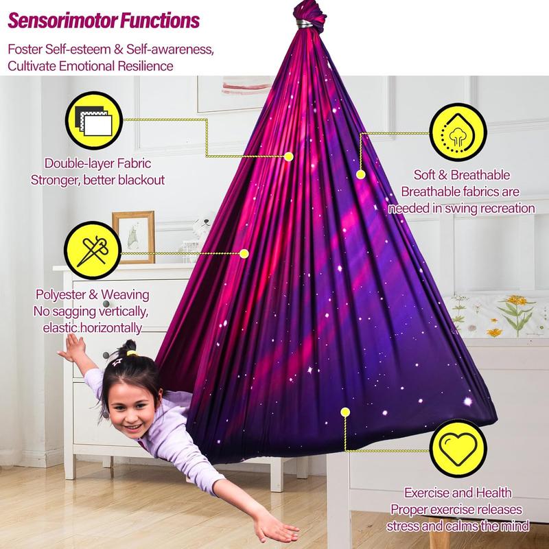 Sensory Swing for  & Adults Holds up to 300lbs Indoor & Outdoor Double Layer  Cuddle Swing with 360? Swivel Hanger Kit for Calming, Effect for ,  or SPD. (Galaxy Purple)