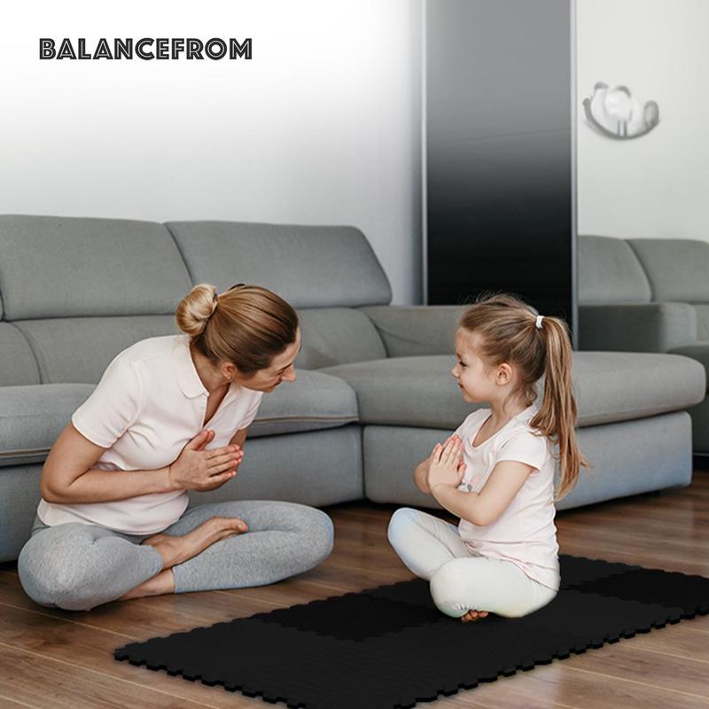 BalanceFrom Fitness 24 Sq Ft Interlocking EVA Foam Exercise Mat Tiles, Black