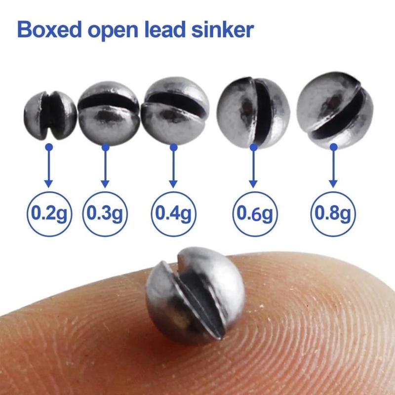 Open Bite Lead Sinker Set, 205pcs set 5 Size Weight Clip Drop Biting Round Plumb Bob Auxiliary Fishing Tackle Gear, Fishing Accessories