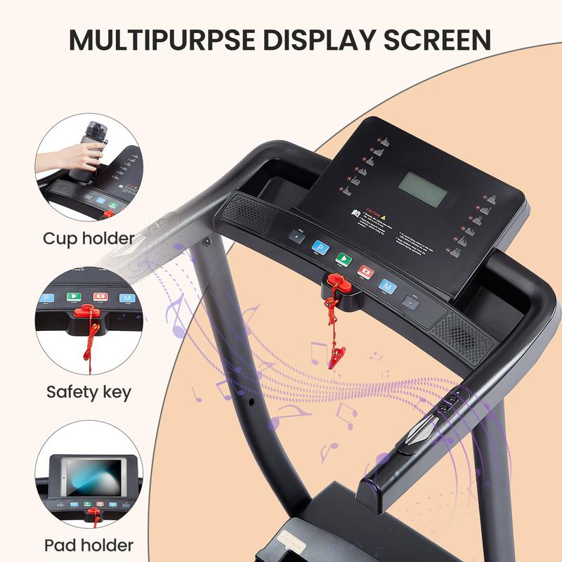 Treadmills - 2.5 HP hydraulic folding removable treadmill with 3-speed incline adjustment, 12 preset programs, 3 countdown modes, heart rate, bluetooth and more, suitable for home and gym use