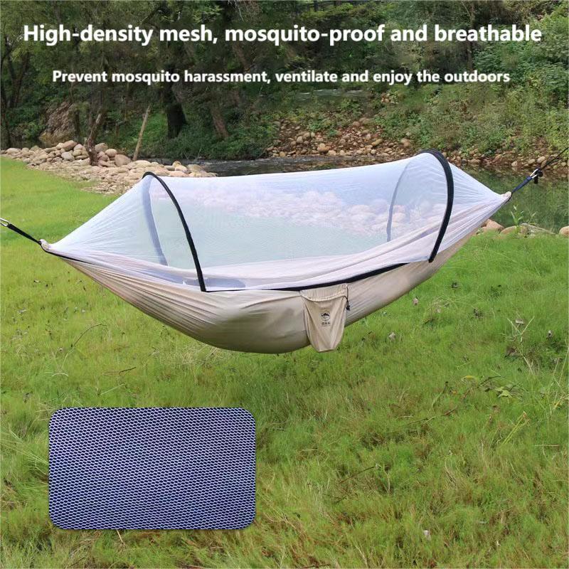 Double Anti-Rollover Outdoor Hammock with Anti-Mosquito Protection - 210T Nylon Spun Pole