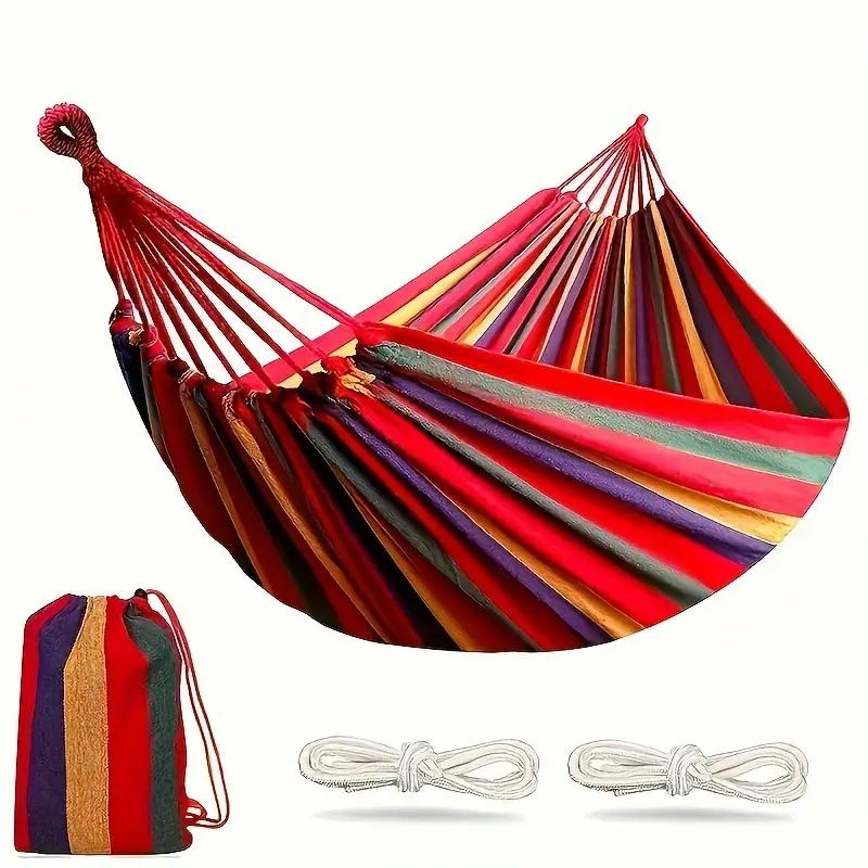 Garden Cotton Hammock Comfortable Fabric Hammock with Tree Straps for Hanging Sturdy Hammock Up to 660lbs Portable Hammock with Travel Bag for Camping Outdoor Indoor Patio Backyard