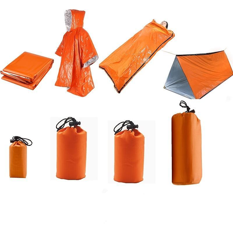 Outdoor Camping Tent Set, 4counts set Including Tent, Sleeping Bag, Raincoat & Blanket, Emergency Camping & Hiking Equipment