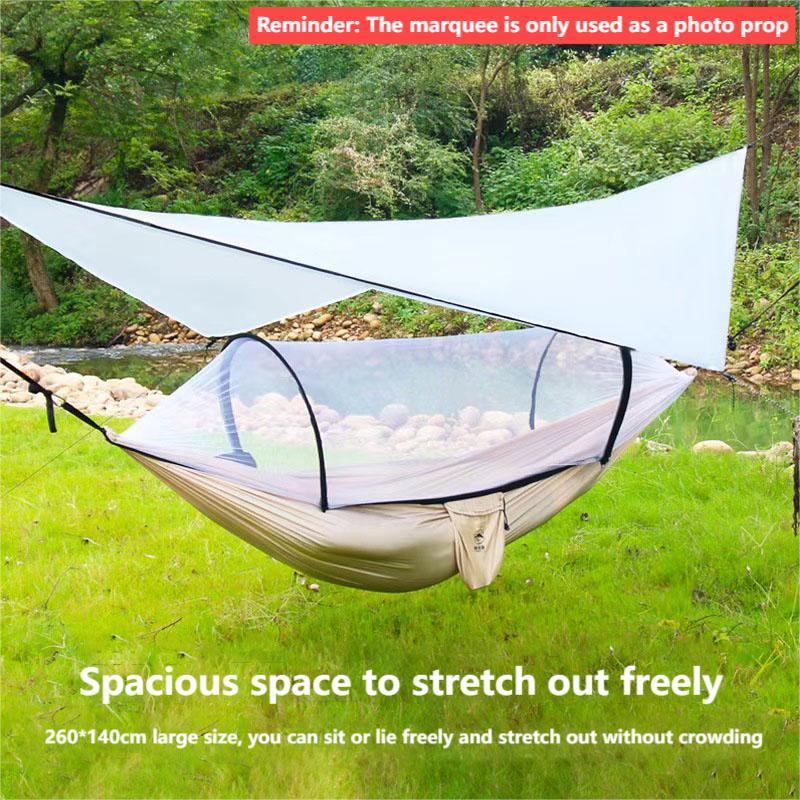 Double Anti-Rollover Outdoor Hammock with Anti-Mosquito Protection - 210T Nylon Spun Pole